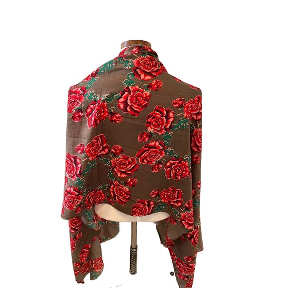 Victorian Trading Co Large Floral Print Romantic Scarf Mocha Brown Red - Picture 3 of 5